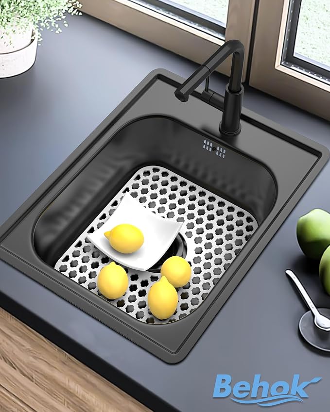 Silicone Sink Protector Kitchen Sink Mat 2 Pack 13.58"x 11.6" White | Heat-resistant Non-Slip and Durable Silicone Protectors Mat, Center Drain
