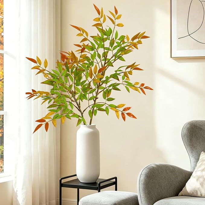 2 Pcs Artificial Plants Faux Branches for Vase Filler, 35.4 Inch Fake Plants Greenery Stems for Vase Spring Decorations Fall Decor, Fake Leaves Office Centerpieces Home Decor
