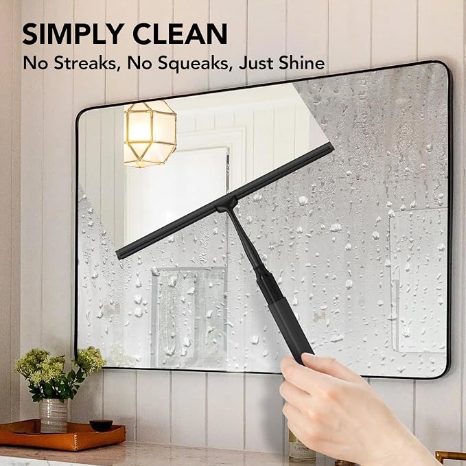 Shower Squeegee for Glass Doors, Telescopic Squeegee for Window Cleaning | 15-51" Shower Squeegee with Long Handle, Extendable Window Cleaner Tool for Tile Walls, Sliding Door, Floor, Car Windshield