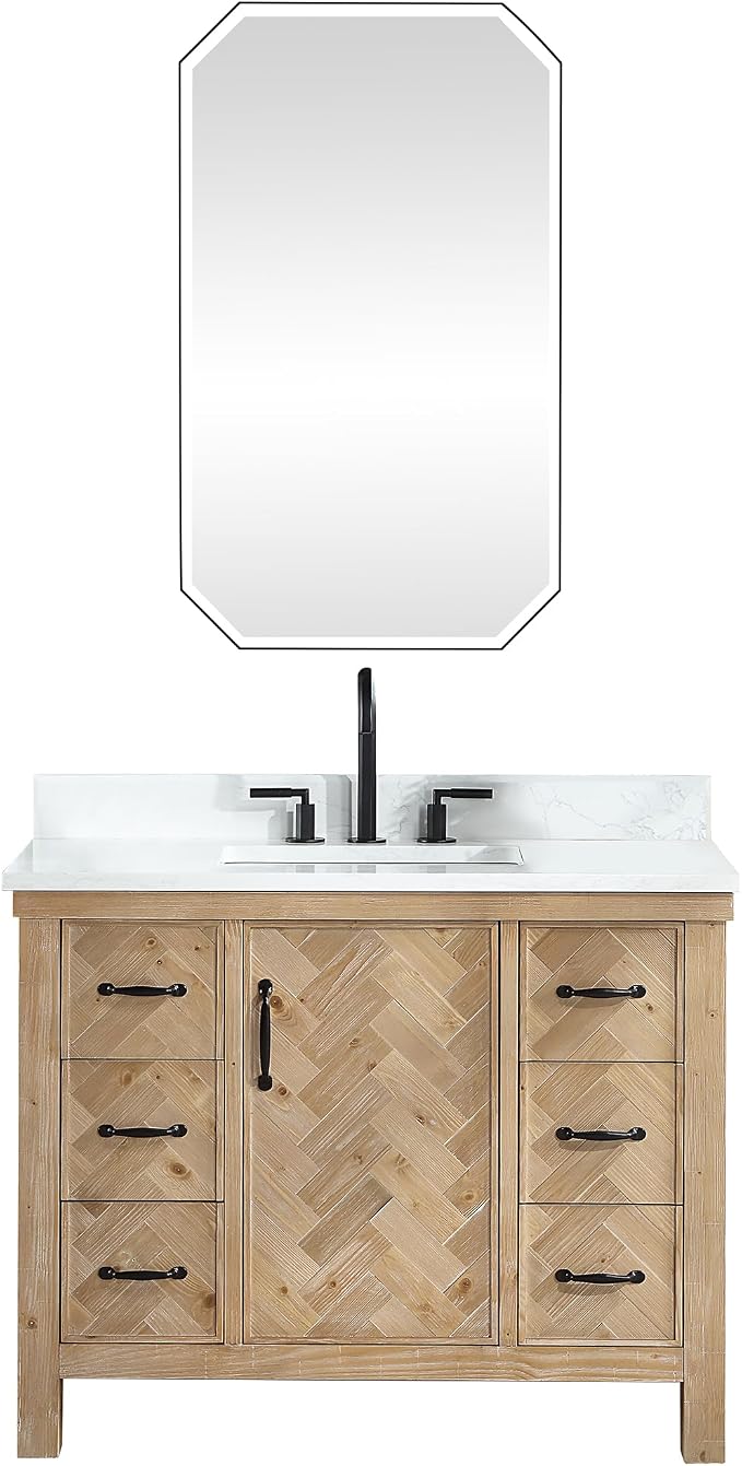 Javier 42" Single Bath Vanity in Antique Brown with Composite Stone Top and Mirror