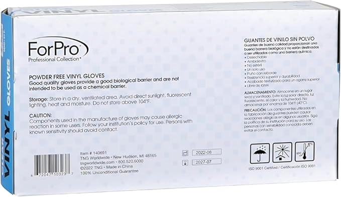 ForPro Disposable Vinyl Gloves, Industrial Grade, Powder & Latex Free, Non-Sterile, Food Safe, 2.75 Mil Palm, 3.9 Mil Fingers