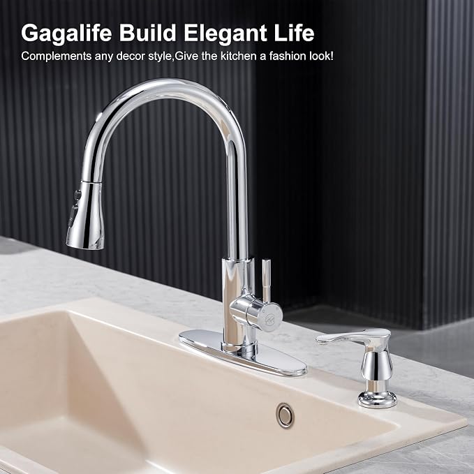 Kitchen Sink Soap Dispenser Chrome, G086C-G | Chrome Under Sink Soap Dispenser with 40" Silicone Extension Tube, Say Goodbye to Frequent Refills