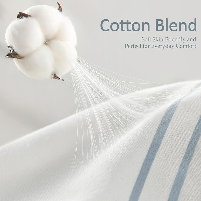 Blue Coastal Ocean Cotton Striped Shower Curtain with Tassel 72"W X 72"L | Boho Farmhouse Shower Curtains for Bathroom with Soft Cotton Feel
