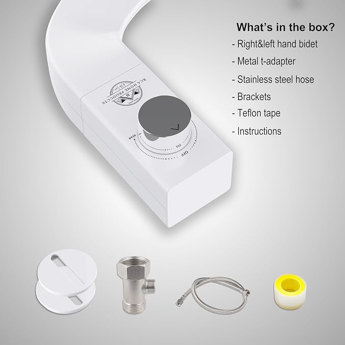 BIDETbidet Left/Right Reversible FRESH WATER Ultra-Slim Bidet Attachment, Switchable Left/Right Control with Dual Nozzles, Hinged Design, Non-Electric, Easy Install, Fits Most Toilets, Off-White