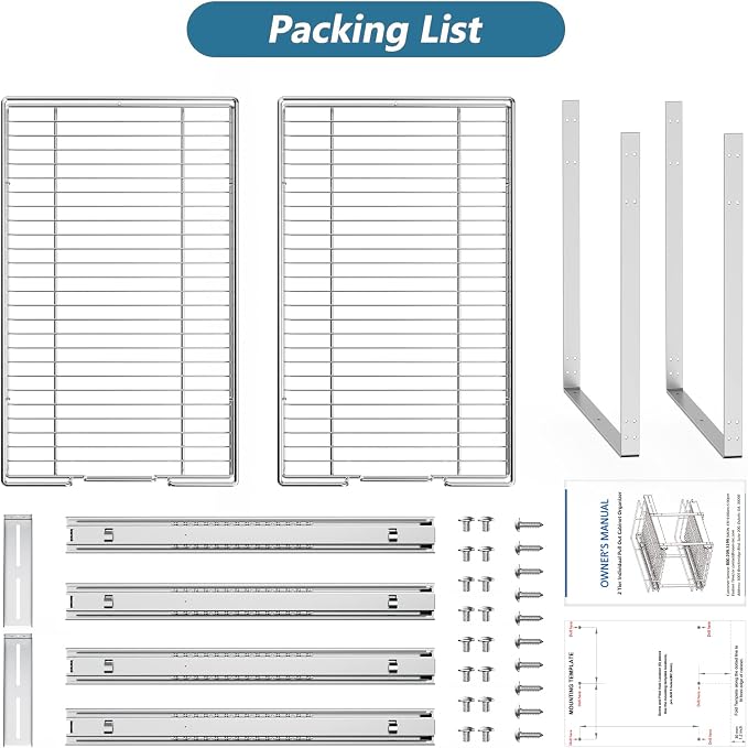 LOVMOR 2 Tier Individual Pull Out Cabinet Organizer 15½" W x 21½" D, Slide Out Kitchen Cabinet Storage Sliding Shelves