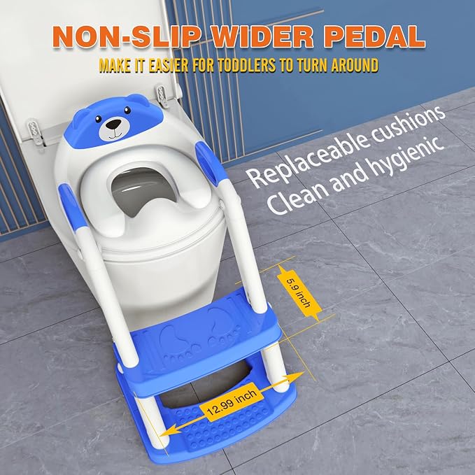 Potty Training Toilet for Toddlers, 2-in-1 Potty Training seat, Anti-Slip | SKYROKU, Fits Round & Elongated Toilets, 6 Heights, Splash Guard, Foldable, Holds 200+ lbs, Step Stool, Dishwasher Cushion