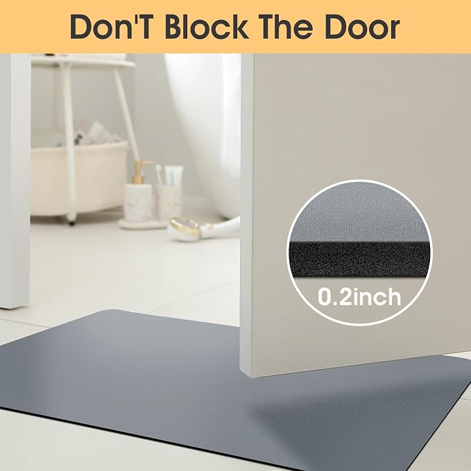 Non Slip Bath Mat, Thin Bathroom Rugs Fit Under Door, Quick Dry Bath Mats, Machine Washable Bath Rugs for Bathroom, Bathtub & Kitchen, Bathtub & Kitchen, Grey/Solid/59 x20