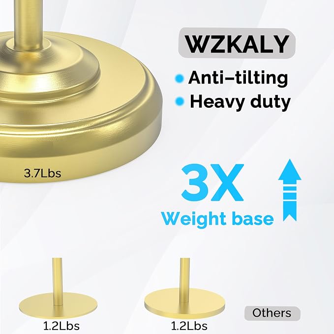Freestanding Toilet Paper Holder Stand with Storage – Holds 4 Extra Rolls – Brushed Gold Toilet Paper Holder for Bathroom – Sturdy Base, Classic Retro Style, Space-Saving Bathroom Storage