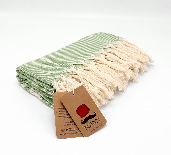 Turkish Beach Towel, 100% Cotton, 71x39 in, Stripe Green