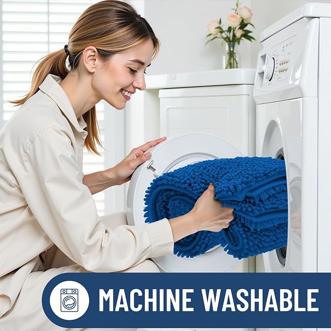 Smiry Bathroom Rugs 30X20, Luxury Chenille Extra Soft Absorbent Bath Mat | Deep Navy Blue, Machine Washable Non-Slip Plush Bath Mats for Bathroom, Tub, Shower, and Floor, Home Decor