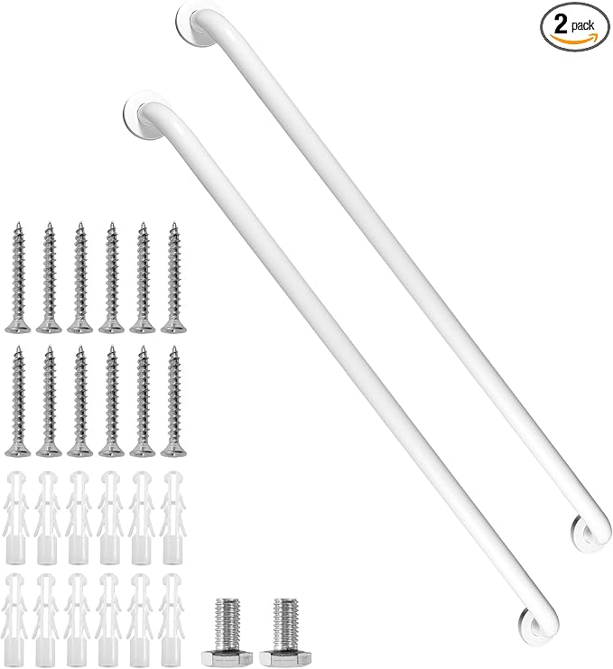 Shower Grab Bar, 2 Pack 39.4 Inch White Bathroom Grab Bar, 1.25" Diameter 304 Stainless Steel Anti-Slip Grab Bars for Bathtubs and Showers, Handicap Shower Grab Bar for Seniors Elderly