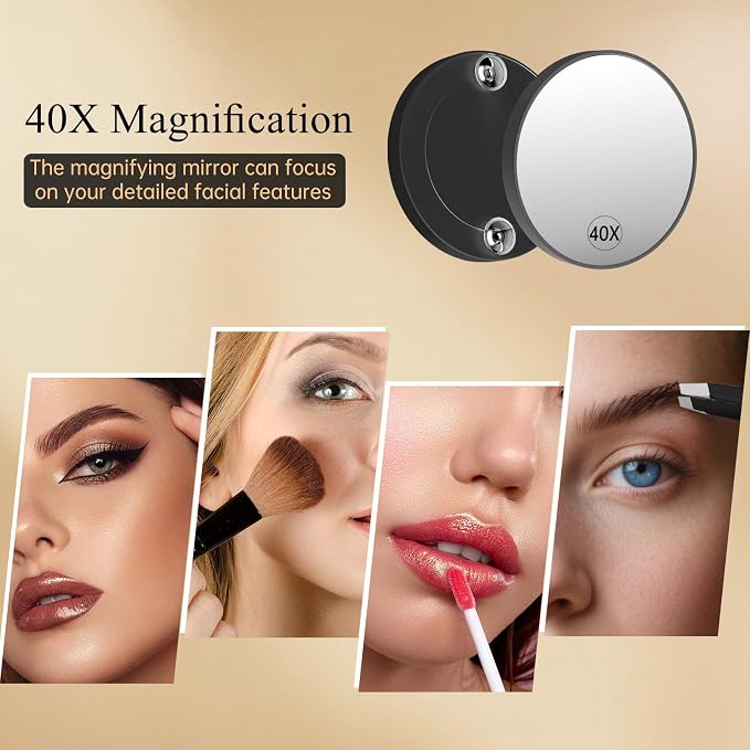 FUNTOUCH 4000mAh Rechargeable Vanity Mirror with Lights 40X Magnifier,Black | 3-Color Lighting Makeup Mirror with Lights & 84 LED,360°Rotation Touch Dimmable Lighted Makeup Mirror for Bedroom Tabletop