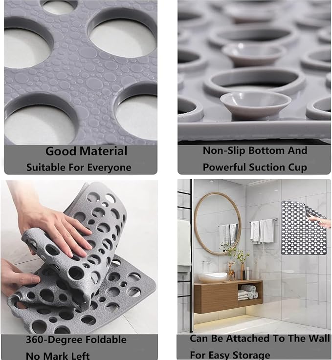 Casa and Beyond Shower Mat, Bathtub Mat Non Slip with Suction Cups and Drain Holes, Easy to Clean Soft Machine Washable, Shower Mats for Inside Shower Easy Dry&Cut (Pink,21" x 21"(Rectangular))