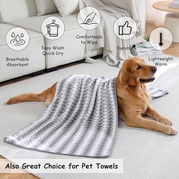 12 Pcs Light Gray Diamond Towel Set-4 Bath Towels,4 Hand Towels,4 Washcloths Soft Polyester Towels with Loop Absorbent Shower Towel Quick Dry Beach Chair Towel Family Towels for Bathroom Spa Gym Pool