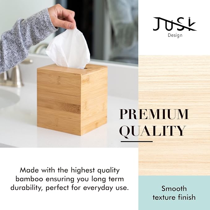 Design Tissue Box Holder - Modern, Minimalist, Durable Wooden Box with Sliding Bottom, Easy-Refill - Premium-Quality Bamboo Cover, Square, Pack of 2