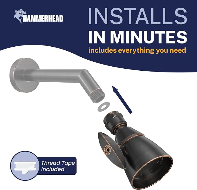 HammerHead Showers® Solid Metal 2 Inch High Pressure Shower Heads - OIL RUBBED BRONZE – 2.5 GPM Shower Heads High Pressure - High Flow Shower Head with ADJUSTABLE SPRAY PATTERN - Fixed Shower Head