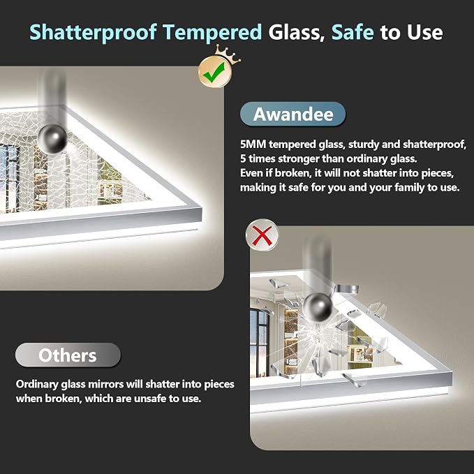 84x32 Inch Brushed Nickel LED Bathroom Mirror, Backlit & Front Lit | Silver Framed Anti-Fog Lighted Vanity Mirror with Lights, 3 Color Dimmable, Memory, HD Tempered Glass, CRI95, IP54, UL Listed
