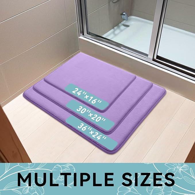 Smiry Memory Foam Bath Mat 30x20, Extra Soft and Absorbent Bathroom Rugs | Purple, Quick Dry Machine Washable Non-Slip Bath Mat for Bathroom Floor, Shower and Tub