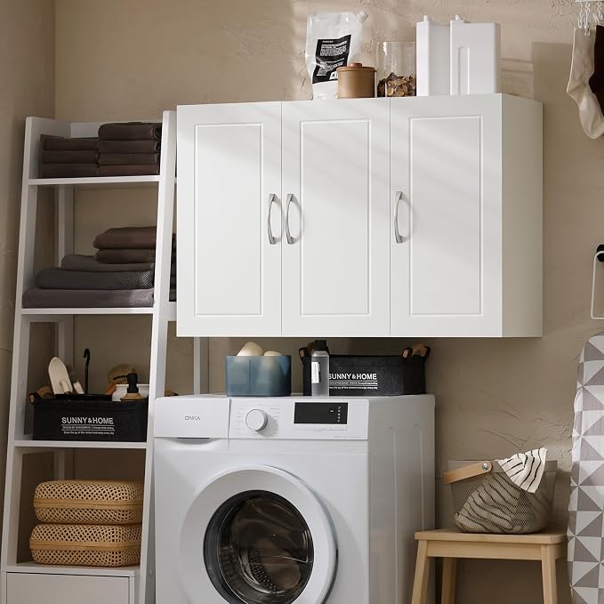 Haotian Wall Storage Cabinet, Large 3-Door, 23.6 x 11.8 x 35.4 in, White | Large 3-Door Floating Wall Storage Cabinet With Adjustable Shelf, Bathroom Cabinet For Hidden Sundry Storage, FRG231-L-W