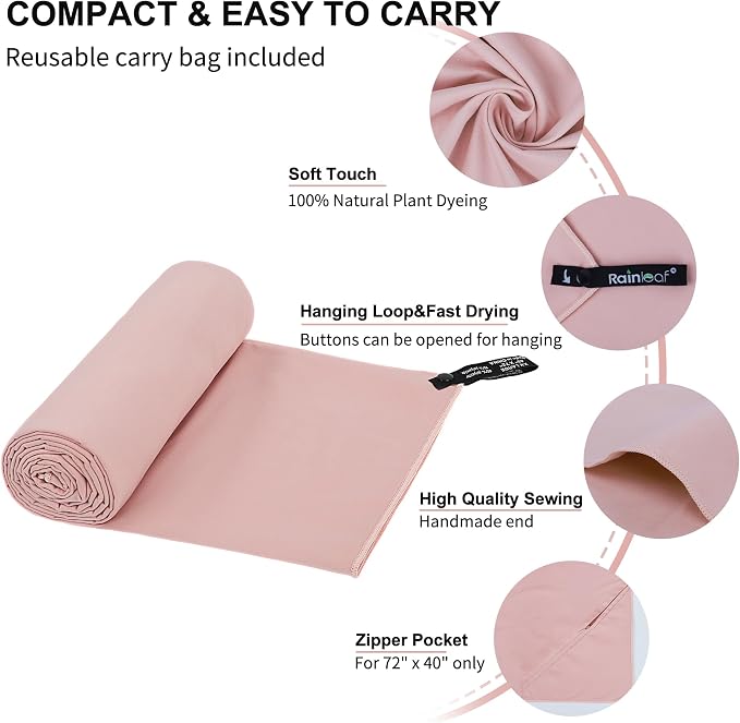 Rainleaf Microfiber Towel Quick Dry Camping & Travel & Gym Towel. Compact | Super Absorbent, Lightweight, Fast Drying. Suitable for Beach, Bath, Backpacking, Hiking, Swim.