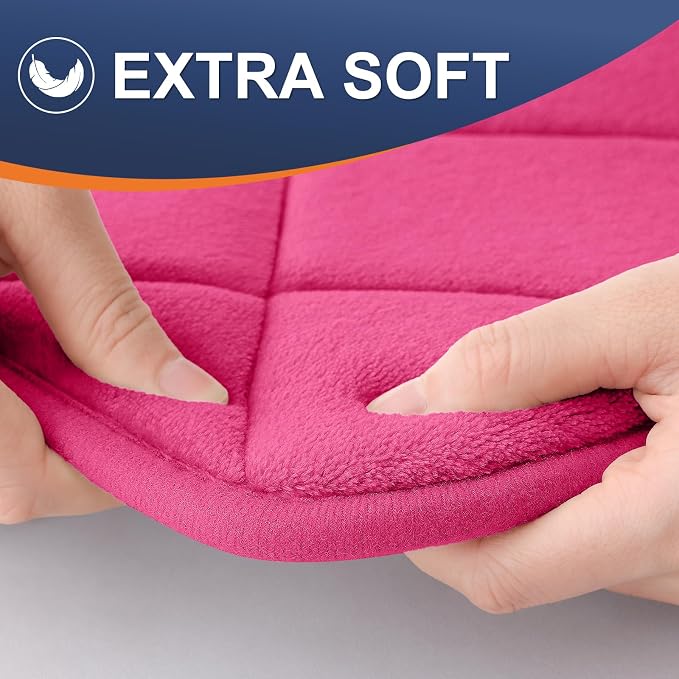 OLANLY Memory Foam Bath Mat 59x20, Ultra Soft and Absorbent Bathroom Rugs | Deep Pink, Quick Dry, Machine Washable Shower Bath Rugs, Comfortable Bath Carpet for Bathroom Floor, Tub and Shower