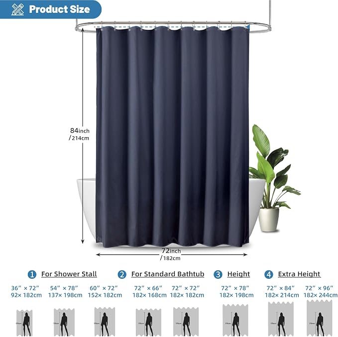 1 Pack Water-Repellent Fabric Shower Curtain Liner, 72x84 Blue | 100% polyester, 3 Magnets, Rustproof Grommets & Weighted Hem, quick-dry, machine washable, hotel quality for bathroom