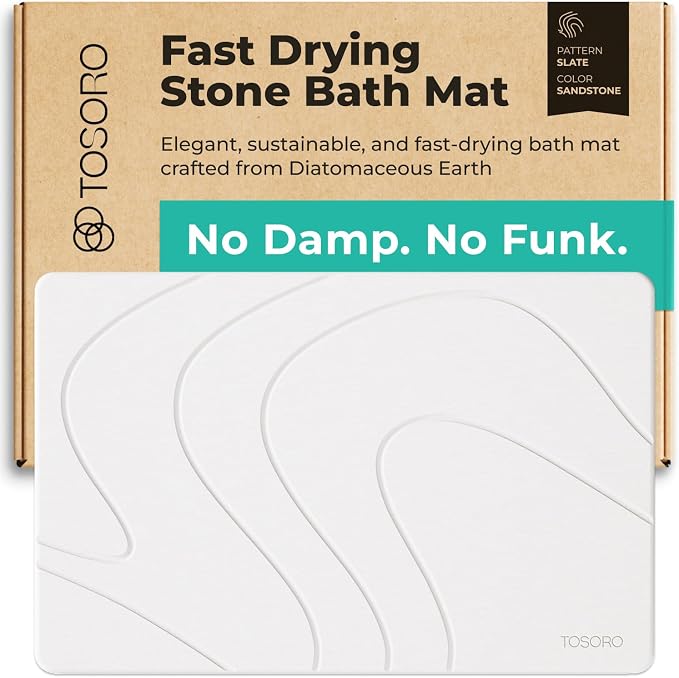 Stone Bath Mat Diatomaceous Earth Shower Mat Non-Slip Super Absorbent Diatomite Stone Bath Mats for Bathroom Floor Quick Drying Natural Easy to Clean (23.5 x 15) - Sandstone