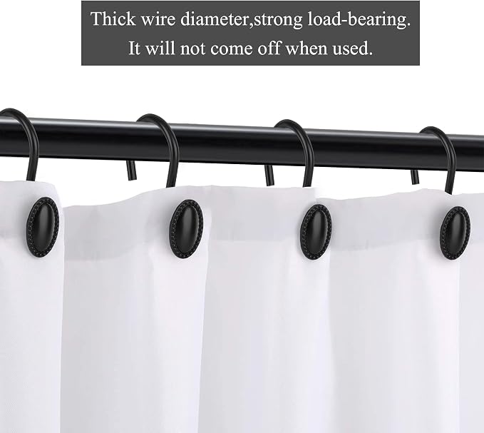 Black Shower Curtain Hooks,12Pcs Heavy Duty Rustproof Zinc | Rust Proof, Heavy Duty, Modern Decorative, Smooth Gliding, Easy to Install, For Shower Curtain and Liner