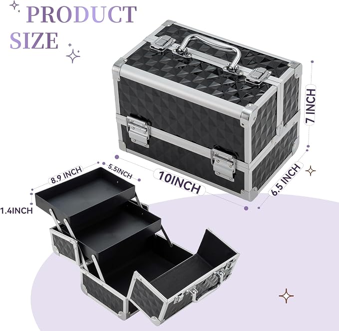 Leeora&Leekoo Makeup Train Case Cosmetic Box Portable Makeup Case Organizer 2 Trays Makeup Storage for Cosmetologist Aesthetic Supplies Nail Tech Traveling Makeup Box (Watercube)