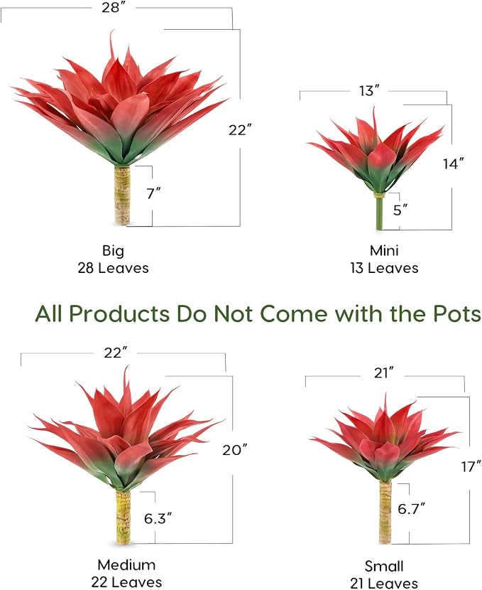 Velener Fall Fake Agave Artificial Plant, Red Fake Succulents Plant for Room Decor, Unpotted Faux Agave Stems Plant for Outdoor/Indoor Decor, 22 inches, Set of 2