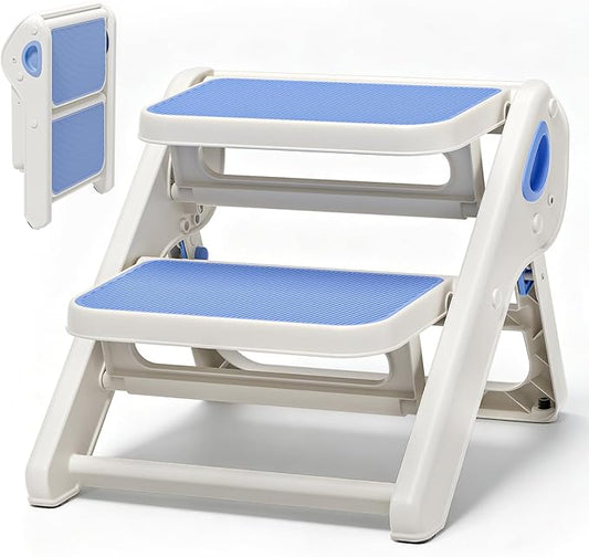 Foldable Toddler Step Stool for Bathroom Sink, Toilet, Bedroom, Kitchen – Non-Slip, Space-Saving, BPA-Free, Supports 110 lbs, Kids Step Stool (Blue)