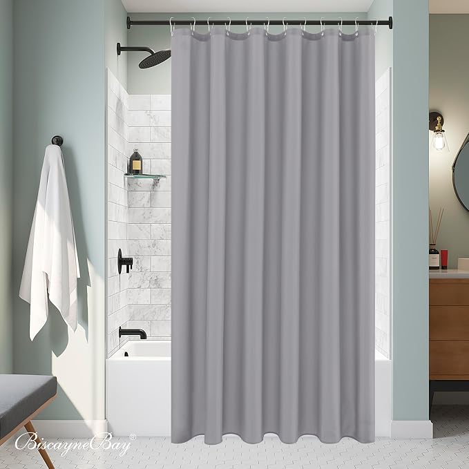 Biscaynebay Fabric Narrow Stall Shower Liners 36" Width by 72" Length, Silver Grey Water Resistant Bathroom Curtains, Rust Resistant Grommets (6 Holes) Weighted Bottom Machine Washable