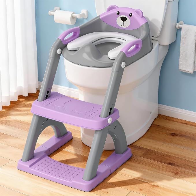 Potty Training Toilet for Toddlers, 2-in-1 Potty Training seat, Anti-Slip | SKYROKU, Fits Round & Elongated Toilets, 6 Heights, Splash Guard, Foldable, Holds 200+ lbs, Step Stool, Dishwasher Cushion