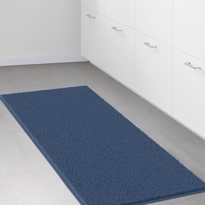 LuxUrux Plush Chenille Runner Rug – Ultra-Soft, Absorbent & Non-Slip Bath Mat for Bathroom, Hallway & More, Machine Washable (27 x 47 inches, Medium Blue)