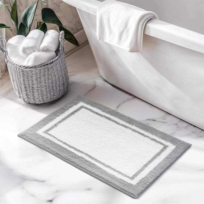 GRANNY SAYS Microfiber Bathroom Rugs Non Slip Washable, Water Absorbent Bathrooms Mats for Tub Non Slip, Soft Bath Mats for Floor & Shower, Long Bathroom Rug, 20" x 32", Grey Bath Rug