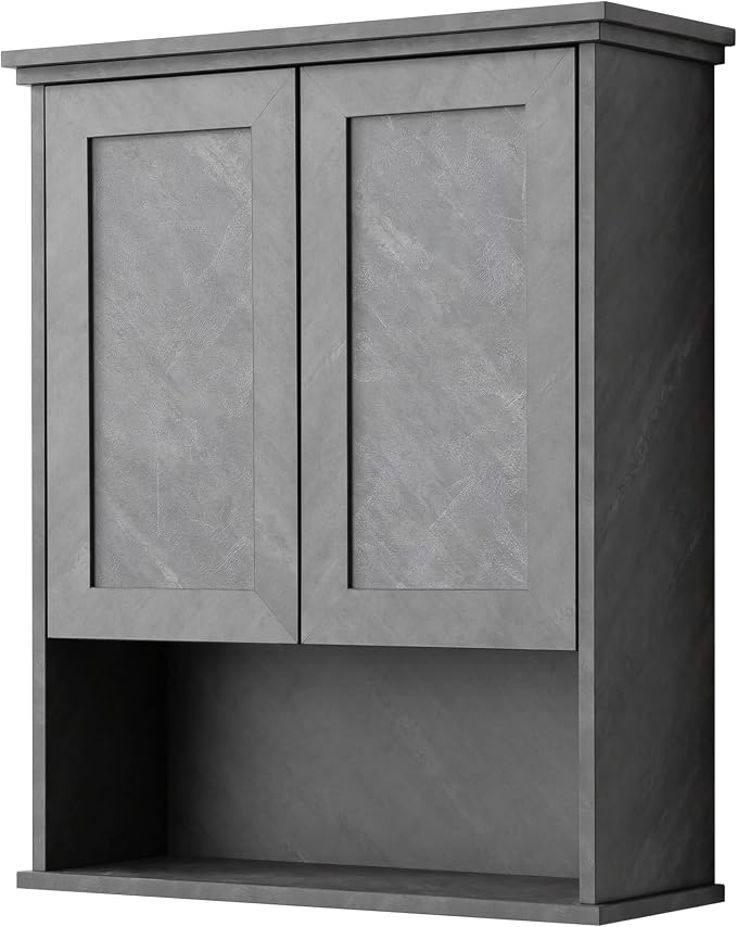 VANIRROR Bathroom Wall Cabinet Over Toilet Storage Cabinets 25x30 inchs | Above Toilet Wood Medicine Cabinets for Kitchen Wall Mounted Cabinet with 2 Door & Adjustable Shelf Texture Grey