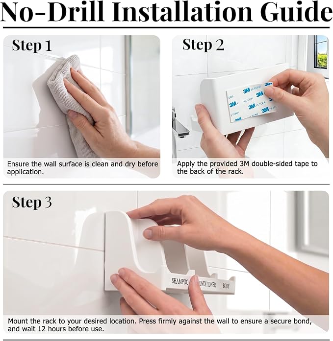 Soap Holder for Shower Wall, 3-Compartment Soap Dish for Shampoo, Conditioner and Body Soap, Fast Draining & Rust-Proof & Heavy Duty, Ultra-Strong Adhesive for Long-Term Bathroom Use & Freestanding