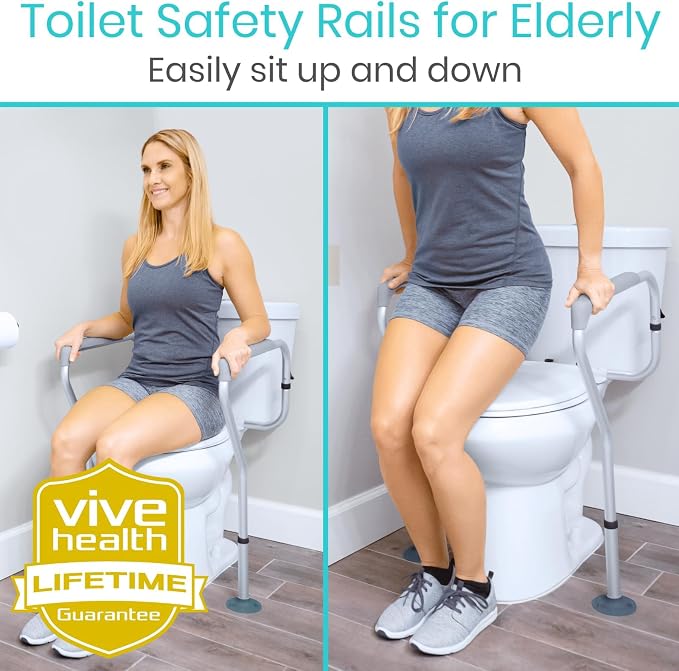 Vive Toilet Frame Rail for Elderly & Disabled - Adjustable Grab Bar Rail | With Arms, Safety Support Handles for Seniors, Handicap Bathroom Mobility Aids, Sit to Stand Assist to Help Adults Get Up
