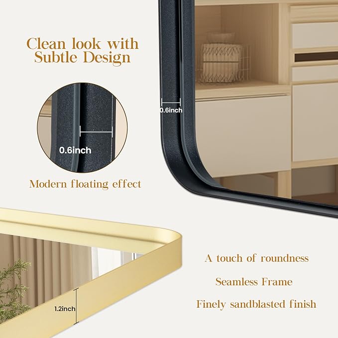 Fun Memories Gold Bathroom Mirror 30X30 Inch Bathroom Vanity Mirror, Metal Gold Frame Large Mirror, Modern Wall Mirror for Bathroom, Tempered Glass, Farmhouse Mirror, Horizontally or Vertically
