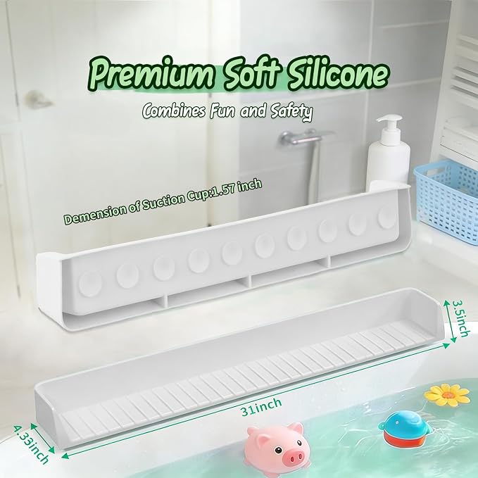 Kids Bathtub Splash Guard, Shelf & Toddler Bath Toy Tray -Gray | Bathtub Splash Guard PlayPad Shelf Area with Strong Suction Cups, Bathtub Ledge Guard, Fun Bath Time for Toddlers Baby