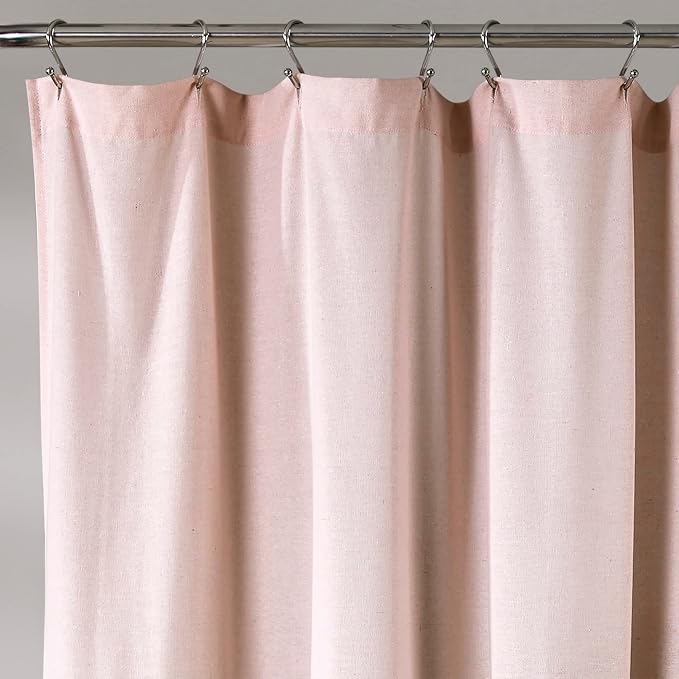 Lush Decor Linen Button Shower Curtain, 72" W x 72" L, Blush & Off White - Pink Bathroom Curtain - Fabric Shower Curtains - Farmhouse Bathroom Decor