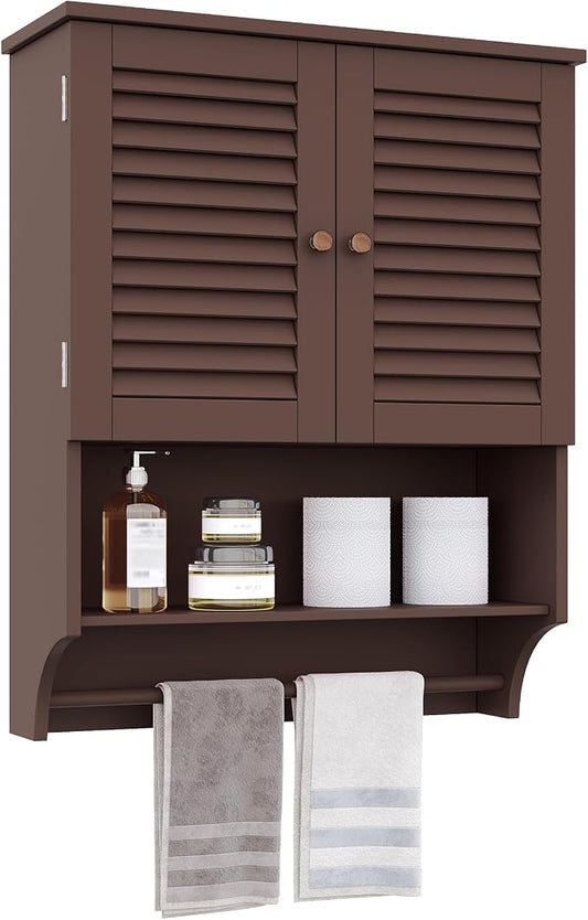 ChooChoo Bathroom Wall Cabinet with Towel Bar and Ample Storage | 23.6"L x 7.9"W x 27.5"H MDF Medicine Cabinet, Over The Toilet Space Saver Storage Cabinet with Adjustable Shelf, Espresso