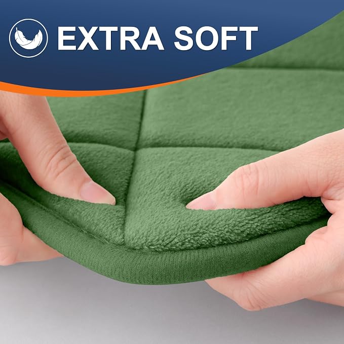 OLANLY Memory Foam Bath Mat 30x20, Ultra Soft and Absorbent Bathroom Rugs | Olive Green, Quick Dry, Machine Washable Shower Bath Rugs, Comfortable Bath Carpet for Bathroom Floor, Tub and Shower