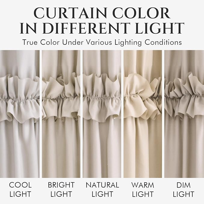 LIPA Boho Shower Curtain Rustic Ruffle Shower Curtain with Ruched & Bow Vintage Farmhouse Shower Curtains for Bathroom Bohemian Bathroom Decor(Beige,72x72 Inches)