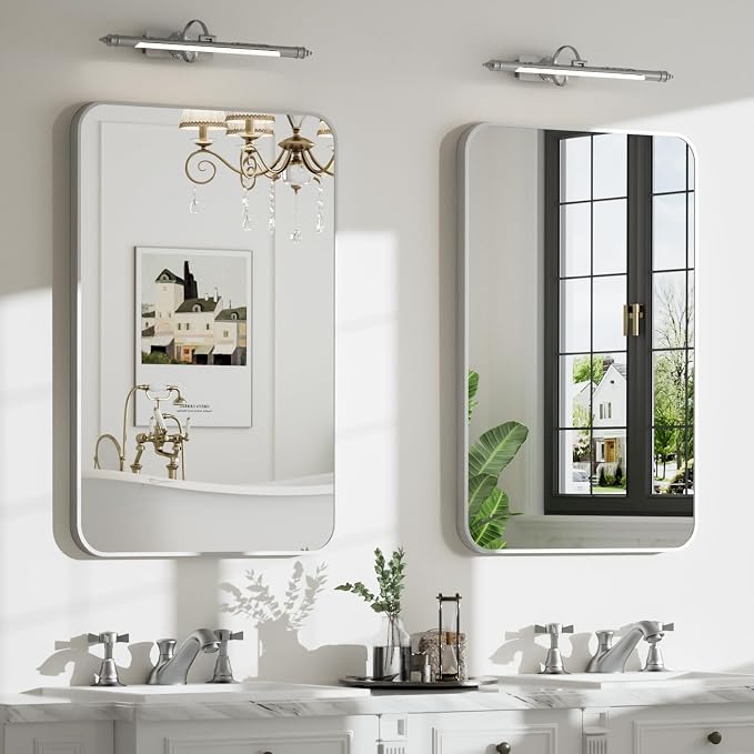 24"x30" Bruhed Nickel Rectangle Vanity Bathroom Mirror, Set of 2 | Aluminum Alloy Frame, Clear Reflection, Rust-Resistant, Vertical or Horizontal, Wall Mount, Bedroom and Entryway