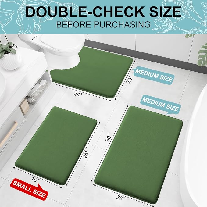 Smiry Memory Foam Bath Mat 36x24, Extra Soft and Absorbent Bathroom Rugs | Olive Green, Quick Dry Machine Washable Non-Slip Bath Mat for Bathroom Floor, Shower and Tub