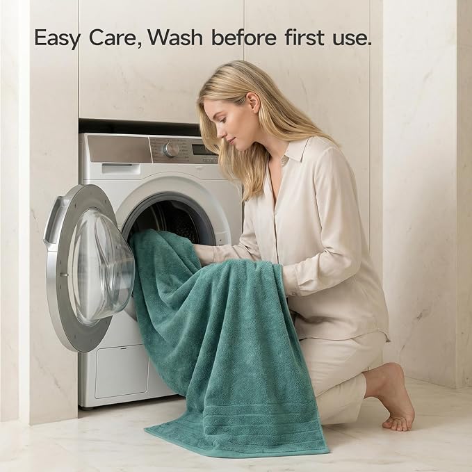 REDKISS Luxury Bath Towels Set of 4, 35x70 in, Highly Absorbent & Quick Dry, Super Soft Extra Large Premium Thick Cotton Blue Bath Sheets for Shower, Hotel, Bathroom, Spa