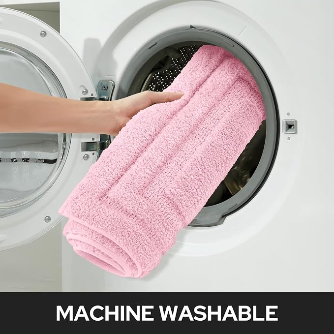 HOMEIDEAS Pink Bathroom Rug, 2 Piece Super Soft Microfiber and Absorbent Shower Mat, Machine Washable Bath Mats for Valentine's Day Decorations, 20" x 32" + 16" x 24"