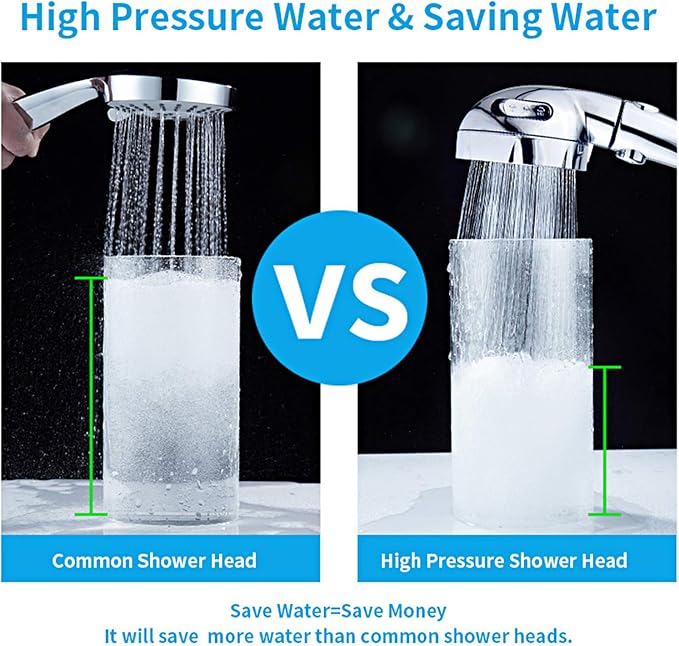 High Pressure Handheld Shower Head with ON/OFF Pause Switch | 3 Spray Modes Shower Wand with Shut Off Button, Camper & RV Showerhead with Hose & Angle Adjustable Bracket, Chrome Finish