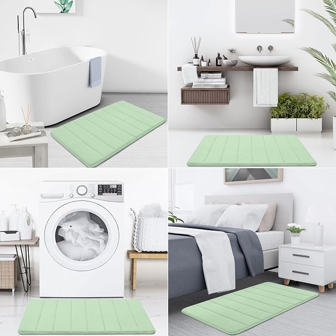 Buganda Memory Foam Bath Mat 47 x 24, Ultra Soft Absorbent Bathroom Rugs | Sage Green, Machine Washable Quick Dry Bath Mats for Bathroom Floor, Shower and Tub, Home Decor Accessories